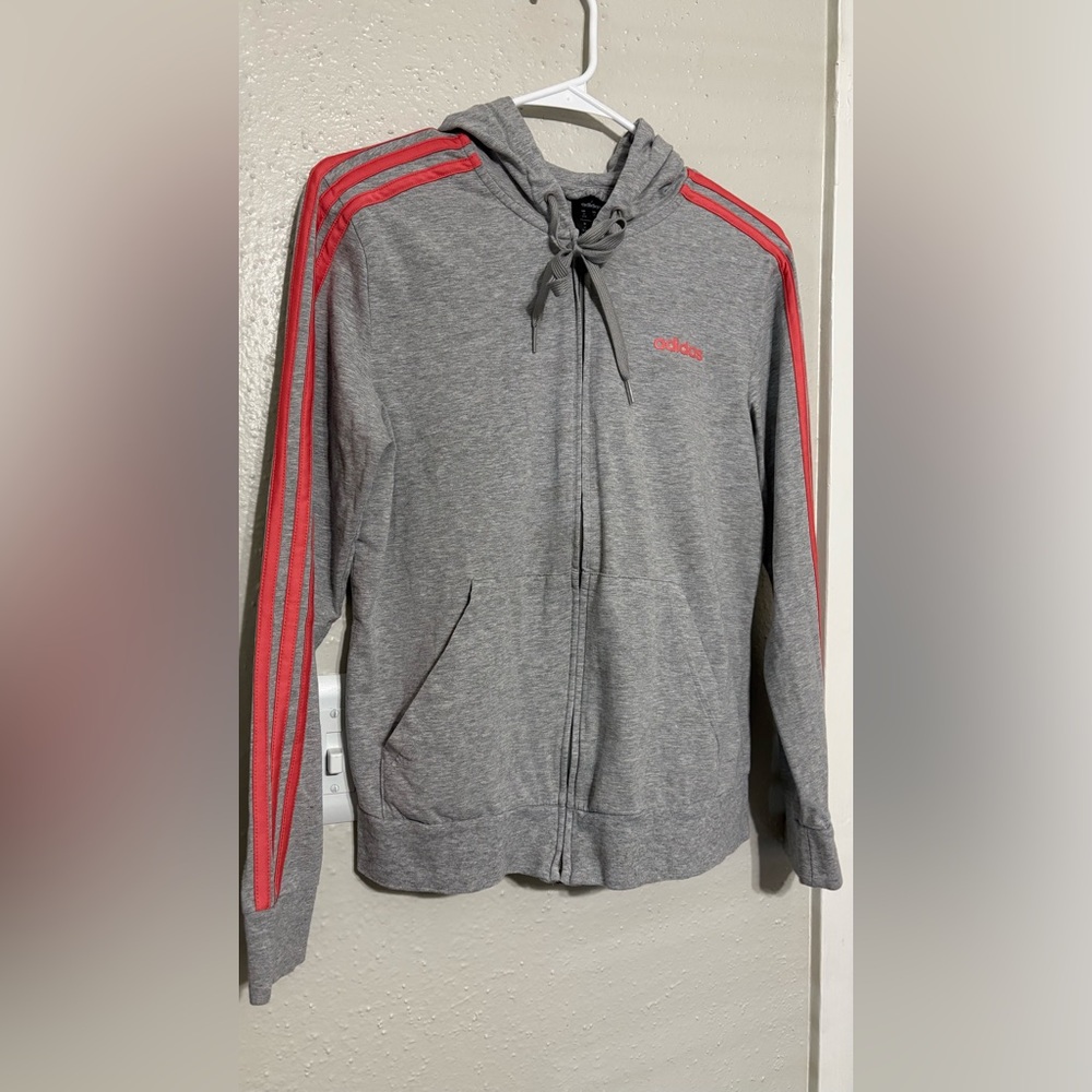 Adidas Gray Hoodie with Pink Stripes